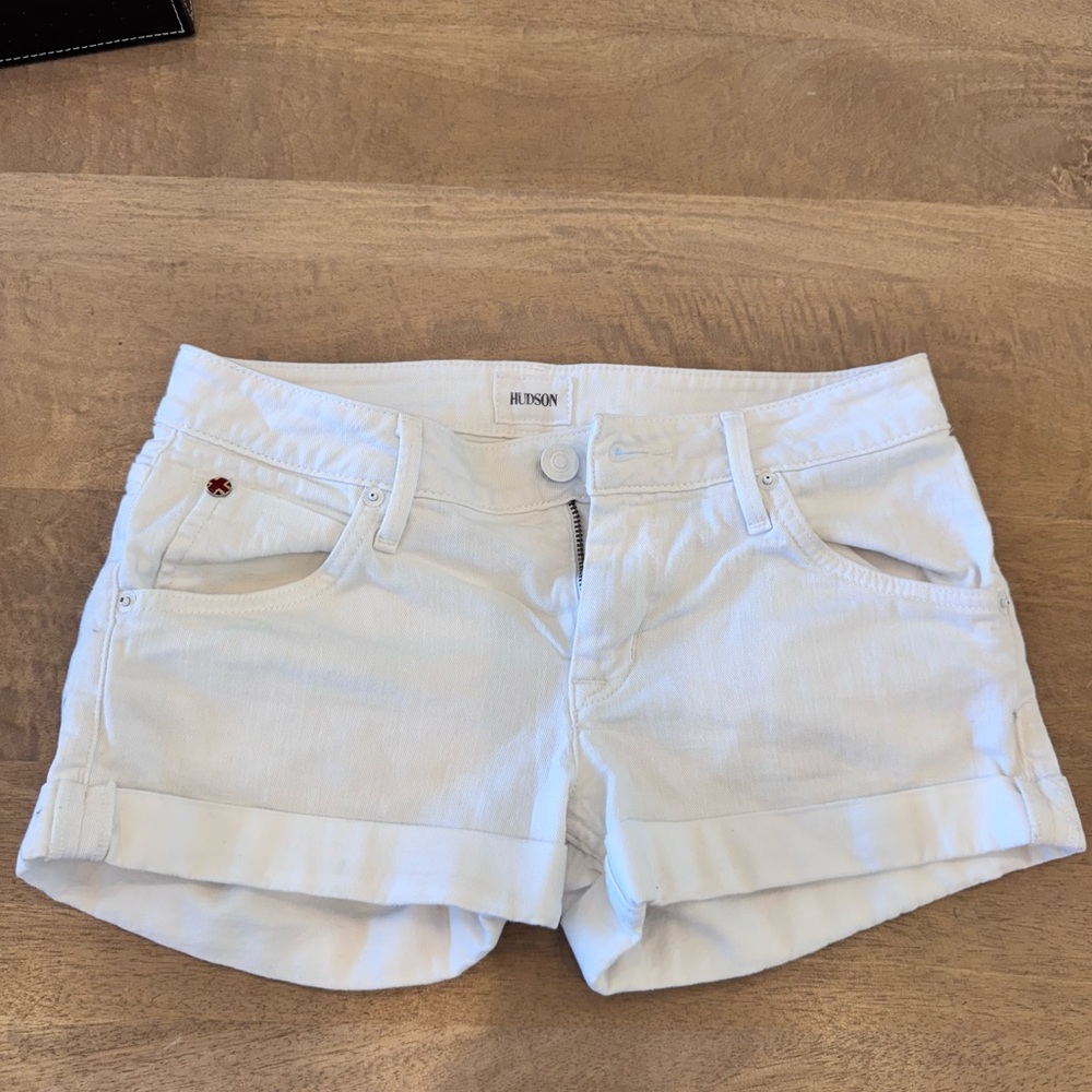 Hudson Jeans White Jean Shorts with Cuffed Hem